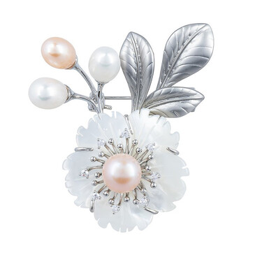 Брошь Ветвь Natural pearl+Natural shell Fiore Luna