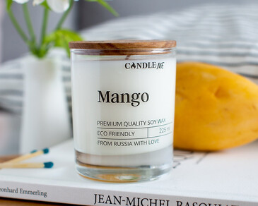 Свеча ароматическая с деревянным фитилем Mango (Манго) 225 мл 7,5x7,5x9,5 Candle me