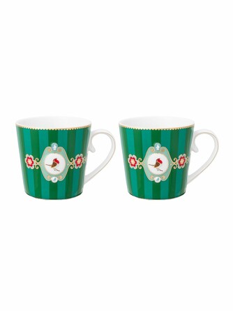 Набор кружек больших (2 шт. по 250 мл) Love Birds Medallion Stripes Emerald-Green Pip Studio