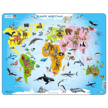 Пазл. Карта мира с животными Larsen