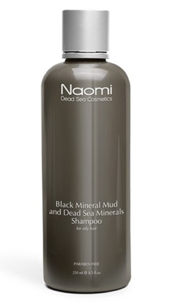Шампунь с черной минеральной грязью и минералами Мертвого моря для жирных волос Naomi
