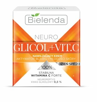 Крем для лица дневной. Увлажняющий, активатор блеска и молодости SPF 20, Neuro Glicol+Vit.C, 50 мл Bielenda