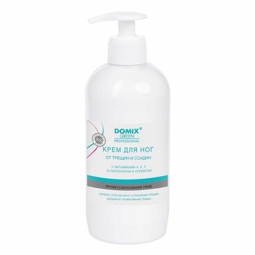 Крем для ног от трещин и ссадин с витамином A, E, F, D-пантенолом и серебром, 500 мл Domix Green Professional