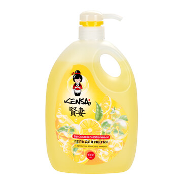 Высокоэкономичный гель для мытья посуды и детских принадлежностей с ароматом японского лимона,  флакон с дозатором 1000 мл Kensai