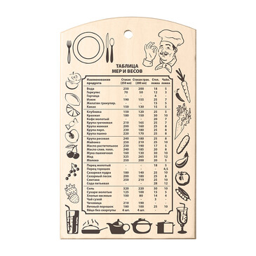 Доска разделочная деревянная Таблица мер и весов 30х18,5х0,8 см Marmiton