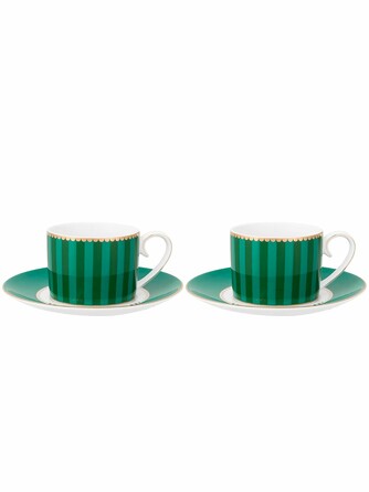 Набор чашек для эспрессо с блюдцами (2 шт. по 125 мл) Love Birds Stripes Emerald-Green Pip Studio