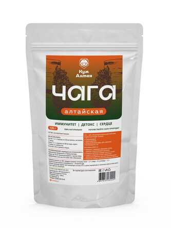 Добавка пищевая. Чага алтайская 120 г (дойпак) Кум Алтая