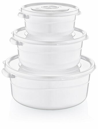 Набор пищевых контейнеров для СВЧ с крышками, круглые (3 шт, 0,5; 1; 2 л) HobbyLife