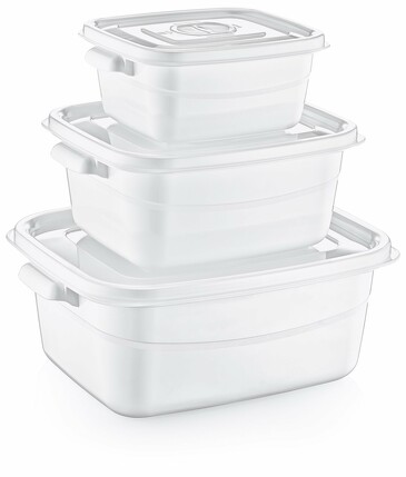 Набор пищевых контейнеров для СВЧ с ручками и крышкой, прямоугольные (3 шт. 0,5; 1; 2 л) HobbyLife