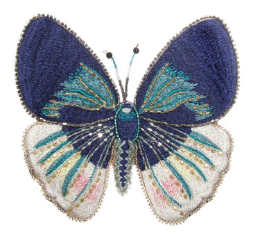 Бабочка с бисером на клипсе бело-синяя 14 см  Shishi
