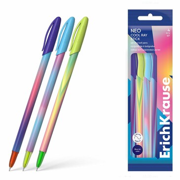Набор из 4 ручек шариковых Neo Stick Cool Ray 0.7, Super Glide Technology, цвет чернил синий ErichKrause