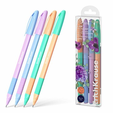 Набор из 4 ручек шариковых U-109 Stick&Grip Pastel Bloom 1.0, Ultra Glide Technology, цвет чернил синий ErichKrause