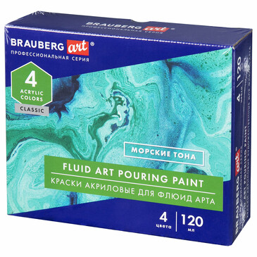 Краски акриловые Флюид Арт 4 шт Brauberg