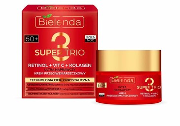 Крем для лица день-ночь Ультравосстанавливающий против морщин 60+, Super Trio Retinol+Vit C+Kolagen, 50 мл Bielenda