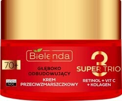 Крем для лица день-ночь Глубоко восстанавливающий против морщин 70+, Super Trio Retinol+Vit C+Kolagen, 50 мл Bielenda