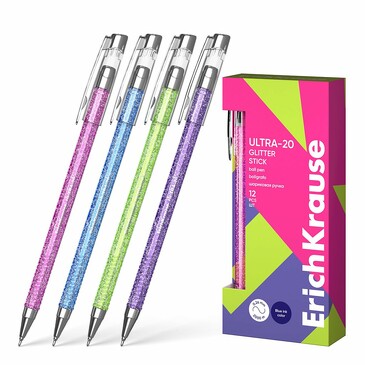 Ручка шариковая ULTRA-20 Stick Glitter 0.7, Super Glide Technology, цвет чернил синий (12 шт.) ErichKrause