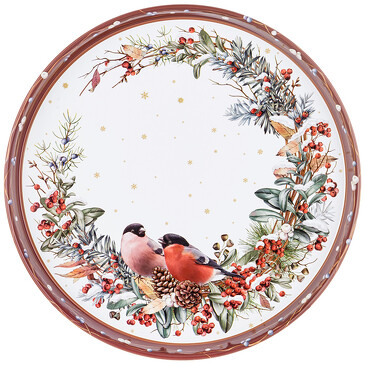 Поднос Сервировочный Снегири Красный 33х2,1 см Agness