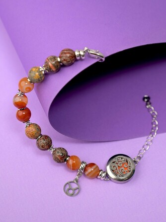 Браслет для Тельцов из натурал. камней (яшма и агатовый сердолик) с аромакулоном Твой зодиак