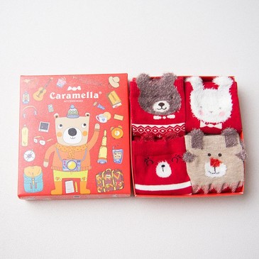 Набор детских носков новогодний Мишка путешественник (4 пары) Caramella