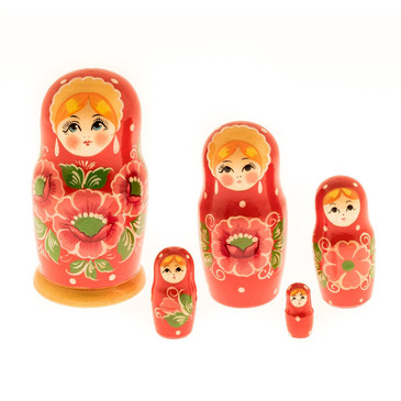 Матрешка Вятка красная (5 кукол) Русские Деревянные Игрушки