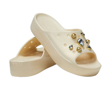 Шлепанцы Cls Platform Crystals Pearls Slide Vanilla Crocs