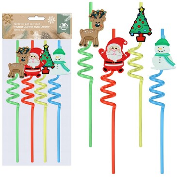 Трубочки для коктейля Новогодняя компания (24 шт по 12 см) Мультидом