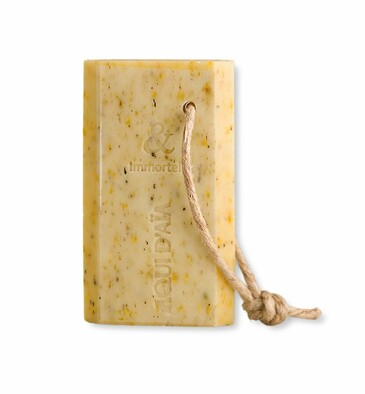 Мыло-скраб натуральное immortelle Цветы бессмертника, ломтик на веревке 100 г Aqui D'AïA