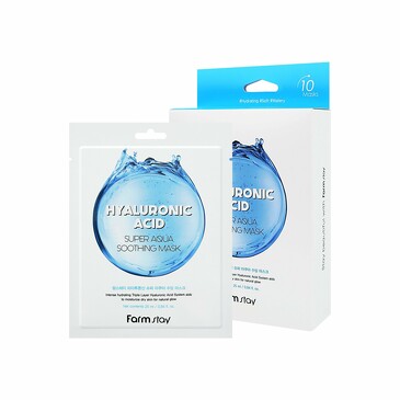 Комплект масок тканевых для лица с гиалуроновой кислотой Hyaluronic Acid Super Aqua Soothing Mask (10 шт. по 25 мл) FarmStay