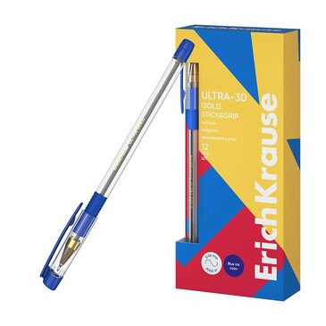 Ручка шариковая ULTRA-30 Gold Stick&Grip Classic 0.7, Super Glide Technology, цвет чернил синий (12 шт.) ErichKrause