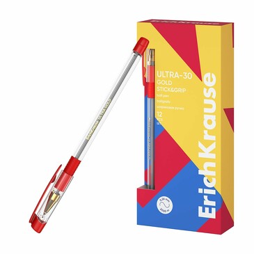 Ручка шариковая ULTRA-30 Gold Stick&Grip Classic 0.7, Super Glide Technology, цвет чернил красный (12 шт.) ErichKrause