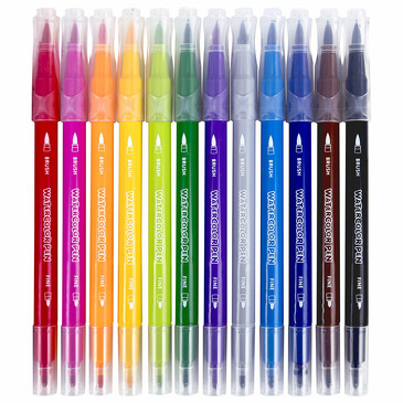 Фломастеры двусторонние с кистью 12 цветов Brauberg