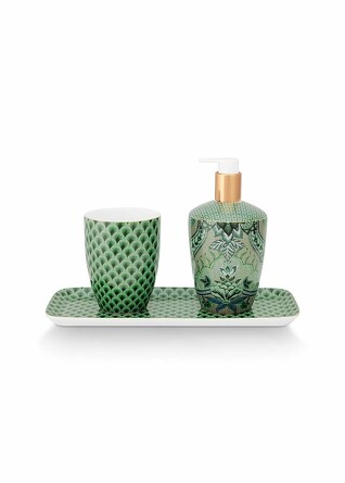 Набор для ванной Kyoto Festival Green (стакан для питья 300 мл, диспенсер для мыла 440 мл, подстановочный поднос) Pip Studio