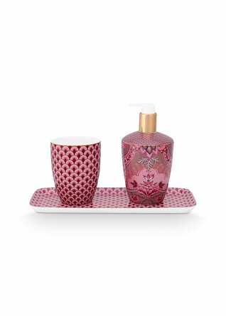 Набор для ванной Kyoto Festival Dark Pink (стакан для питья 300 мл, диспенсер для мыла 440 мл, подстановочный поднос) Pip Studio