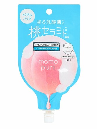 Маска для лица тканевая пузырьковая с пробиотиками, витаминами А, C, E и керамидами Увлажнение и Упругость Momo Puri