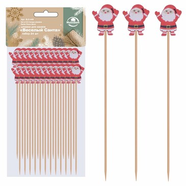 Шпажки для канапе Веселый Санта (24 шт по 12 см) Мультидом