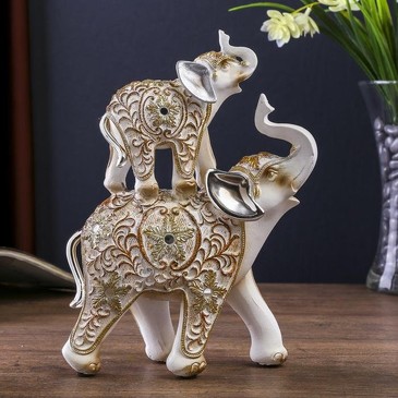 Сувенир полистоун Белые слоны с ажурным цветочным рисунком