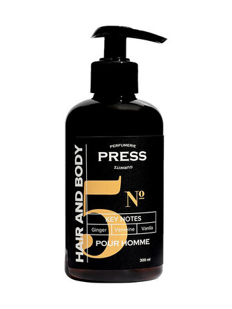 Мужской шампунь-гель 2 в 1 для волос и тела бессульфатный парфюмированный №5 Press Gurwitz Perfumerie