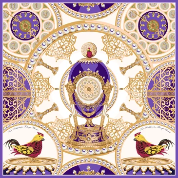 Платок Фаберже яйцо-часы Петушок, 65x65, Nina Ruchkina