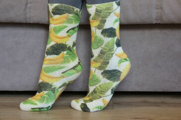 Шерстяные носки ®Mahra внутри с принтом Бананы, мама! С листьями Шерстянки