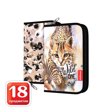 Пенал-книжка с наполнением, 13.5x20.5x3 см Wild Cat ErichKrause