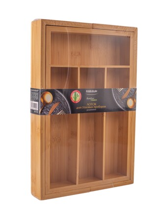 Лоток для столовых приборов Bamboo Touch раздвижной 23,5-35,5х35х4,5 см Attribute