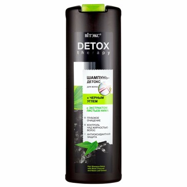 Шампунь для волос счерным углем и экстрактом листьев нима Detox Therapy, 500 мл Biтэкс
