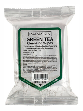 Очищающие салфетки для лица с экстрактом зеленого чая, 30 шт. Raraskin
