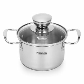 Кастрюля Mini Cook 12x7,5 см, 0,8 л со стеклянной крышкой (нерж. сталь) Fissman