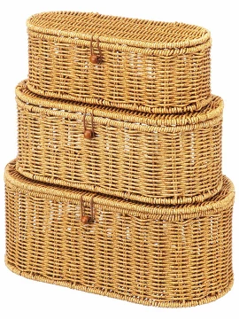 Набор корзин плетеных (3 пр.) 28x13x9,5 см, 32,5x16x12,5 см, 36x19,5x15 см, с крышкой на петельке EL Casa