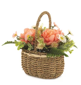 Корзина с персиковыми пионами 27х20х30 см TonoSUTono